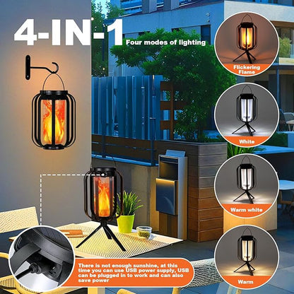 Solar Lantern Outdoor Lights, 2 Pack Waterproof Solar Powered Lanterns with Flickering Flame, Hanging Lantern Decorative for Outside, Solar Powered Outdoor Lights for Yard Garden Patio Table Decor