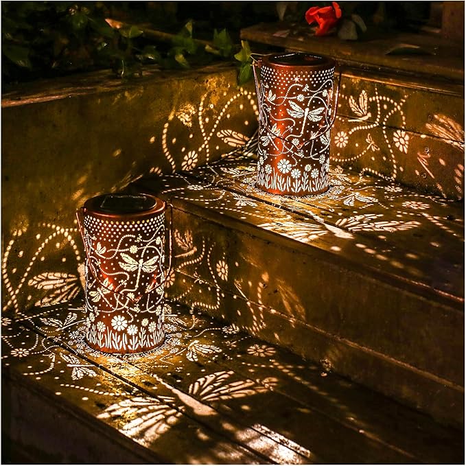 Solar Dragonfly Lanterns 2-Pack, Backyard Hanging LED Decor