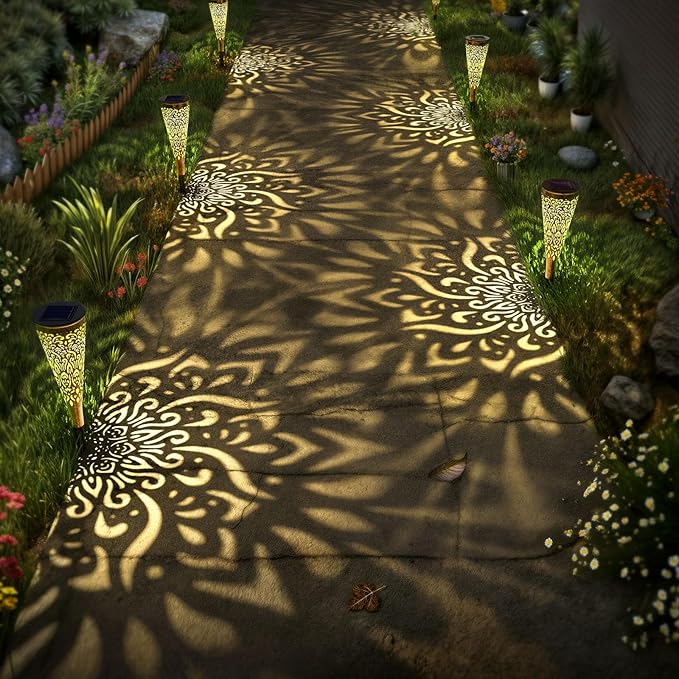 6 Pack Solar Lights Outdoor Garden Decorative Mandala Solar Garden Lights with Warm Light Waterproof Solar Pathway Landscape Lights for Path Backyard Walkway Yard Decor, Gardening Gifts for Women