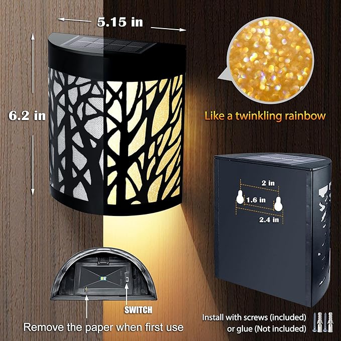 2-Pack Warm White Solar Deck Lights, Outdoor LED