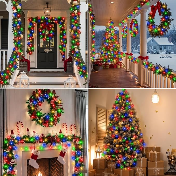 4 PACK Multicolor Battery Operated String Lights Outdoor 16.5Ft 50LED Battery Timer String Lights RGBY Clear Wire Christmas Tree Lights with 8 Modes Indoor Decorations for Yard Patio Window Tree