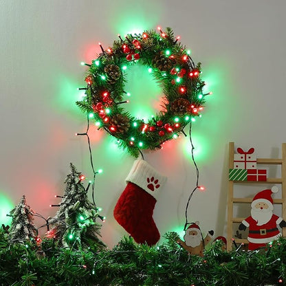 Lomotech Battery Operated Christmas Lights - 4 Pack Total 66ft 200LEDs String Lights 8 Modes Waterproof with Timer for Home, Garden, Party, Holiday, Tree Decoration (Green Wire, Red & Green）