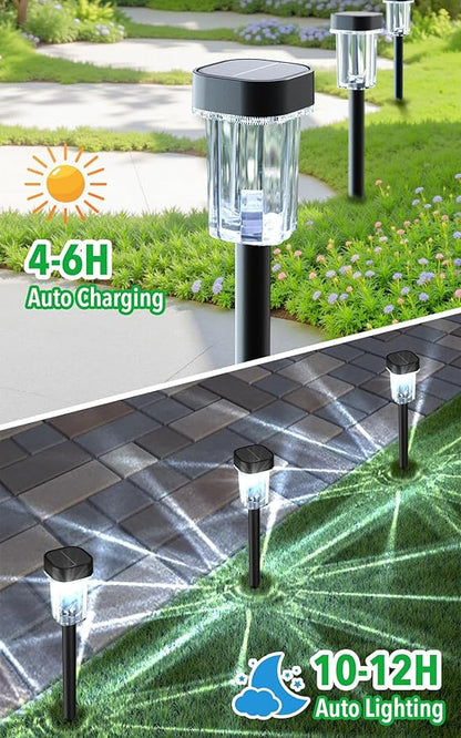 Solar Pathway Lights Outdoor 12 Pack - IP55 Waterproof Solar Powered Garden Lights 6000K Cold White LED, Auto On/Off Outdoor Solar Lights for Yard Driveway Patio Decor Landscape Lighting