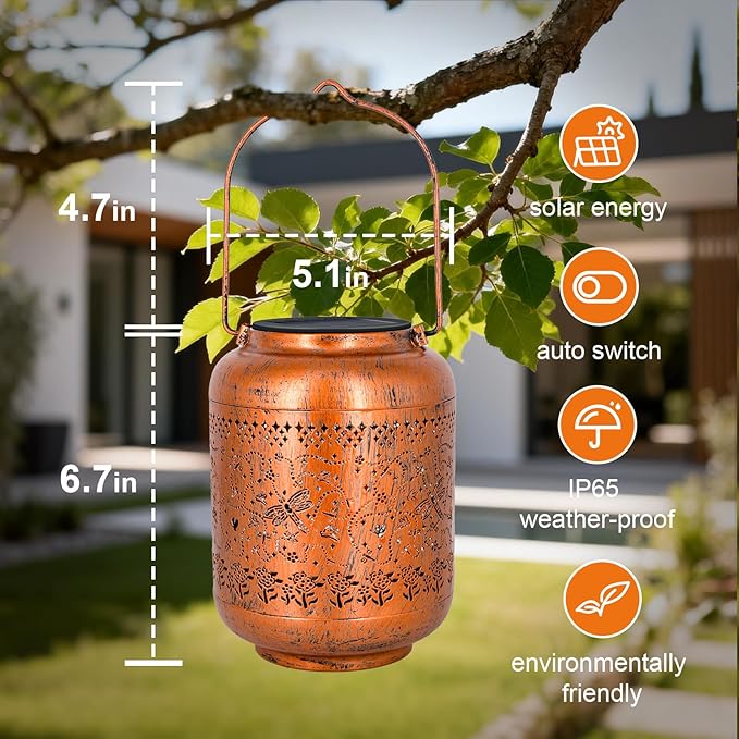Dragonfly Solar Lanterns Outdoor Waterproof, Birthday Gifts for Women Metal Hanging Solar Lights for Yard Garden Decor Dragonfly Gardening Mothers Day Gifts for Mom Grandma
