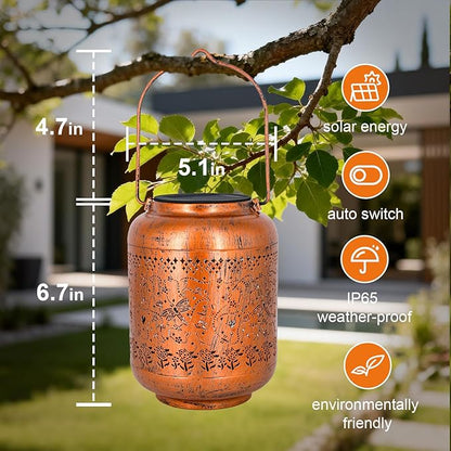 Dragonfly Solar Lanterns Outdoor Waterproof, Birthday Gifts for Women Metal Hanging Solar Lights for Yard Garden Decor Dragonfly Gardening Mothers Day Gifts for Mom Grandma