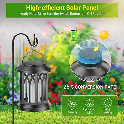 KOOPER Hanging Solar Lights Lantern Outdoor, Flickering Flames Solar Outdoor Lights, Solar Lanterns Outdoor Waterproof with Bigger Panel, Lanterns Decorative Outdoor for Yard Garden Decor, 2 Pack