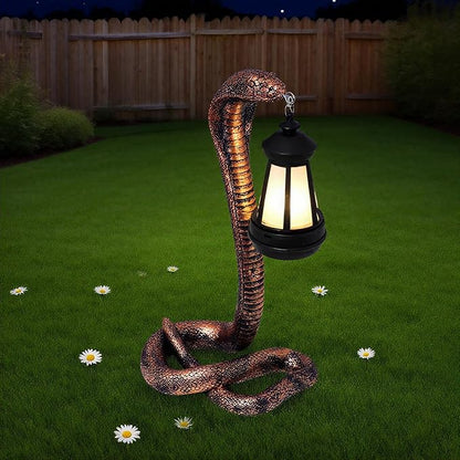 Solar Lantern Outdoor Snake Statues Garden Decoration, Yard Art Lawn Decor for Porch, Patio, Balcony, Housewarming Gifts for Birthday, Father's Day, Halloween (Brass Color)