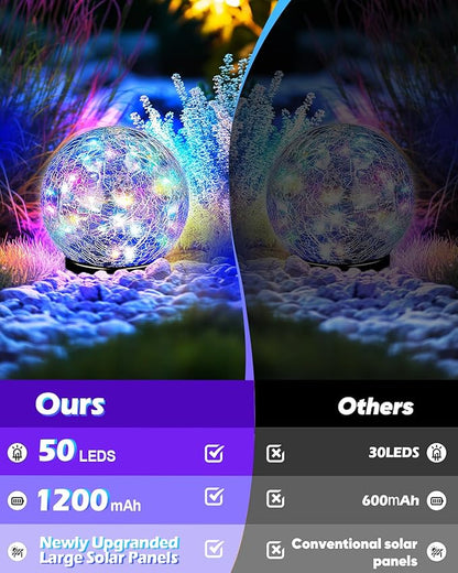 Coroor Garden Solar Ball Lights Outdoor Waterproof, 50 LED Cracked Glass Globe Solar Power Ground Lights for Path Yard Patio Lawn, Outdoor Decoration Landscape Colorful(2 Pack 4.7'')