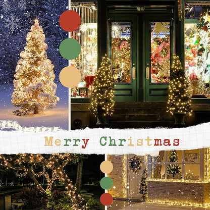 Upgrade 4Pack 400LED Solar String Lights for Outside, 132FT Solar Christmas String Lights Outdoor with 8 Modes, IP65 Waterproof Outdoor Twinkle Light, Garden Xmas Tree Christmas Decoration, Warm White