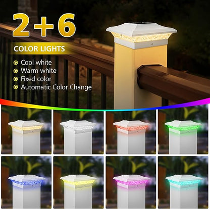 T-SUN Solar Post Cap Lights with Auto-Change Colors- for Vinyl/Wooden Posts Weatherproof Outdoor Solar Fence Post Lights for Deck, Porch, Garden & Stairs(12-Pack,RGB)