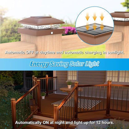 VOLISUN 4x4 Solar Post Cap Light 16pack,Solar Fence - Post Lights Brown Outdoor Waterproof for Wooden/Vinyl Post, with Warm White for Deck