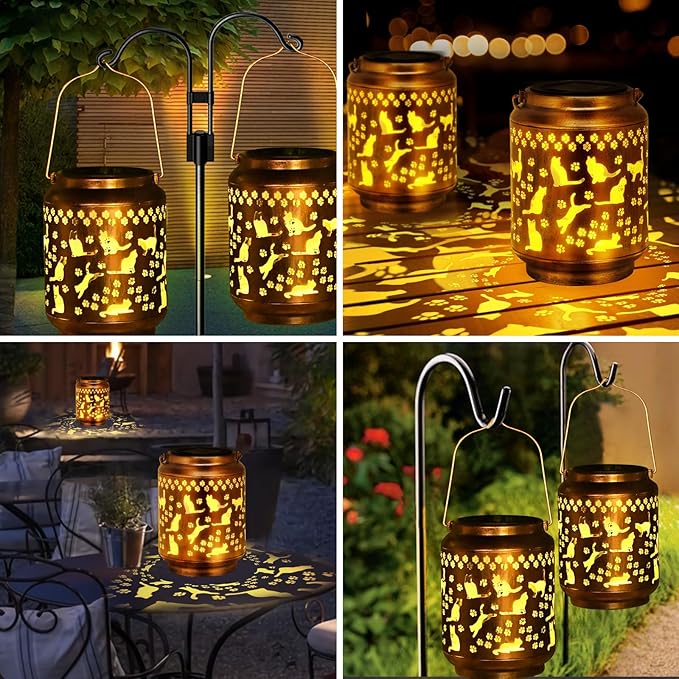 Cat Solar Hanging Lanterns, Metal Outdoor Decor