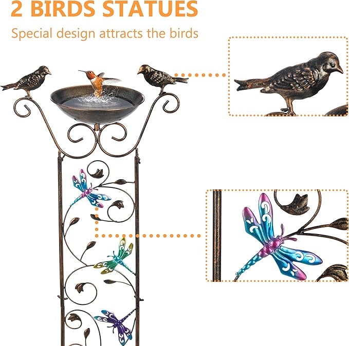 40" Freestanding Bird Bath, Heavy-Duty Metal