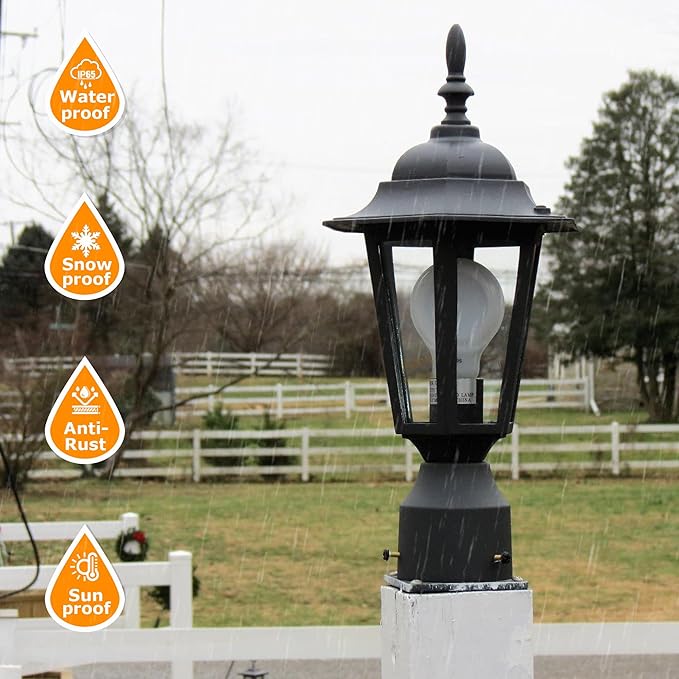 LIT-PaTH 16 Inch Outdoor Lamp Post Light Fixture, Exterior Pole Lantern with Clear Glass, Hardwired Aluminum Post Lighting for Driveway Garden Yard, Matte Black, 2-Pack