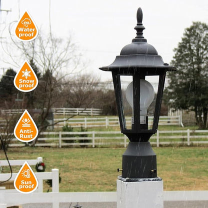 LIT-PaTH 16 Inch Outdoor Lamp Post Light Fixture, Exterior Pole Lantern with Clear Glass, Hardwired Aluminum Post Lighting for Driveway Garden Yard, Matte Black, 2-Pack