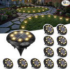 12-Pack Warm White Flat Solar Garden Lights, Waterproof LED