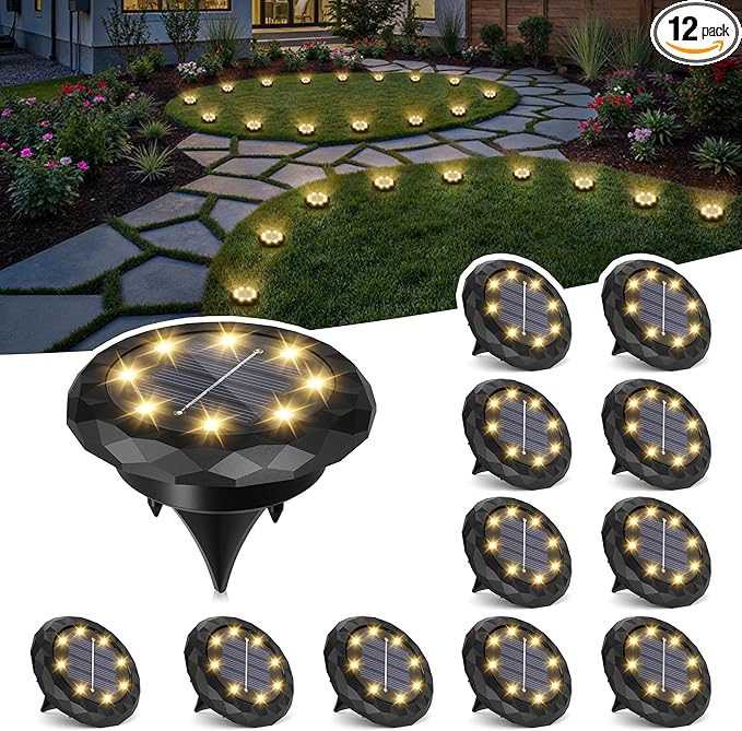 SOLPEX Mini Solar Ground Lights, 12 Pack Solar Lights Outdoor Waterproof, Landscape Lighting for Garden Pathway Driveway Walkway (Warm White)