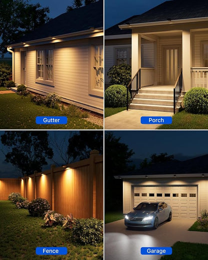 8 Pack Solar Powered Gutter Lights Outdoor Waterproof 12 LED Clip Gutters Light for Eaves, Roof, Rainspout, Fence, Railing, Wall, Garage, House Porch, Deck, Yard, No Drilling Installation(Warm White)