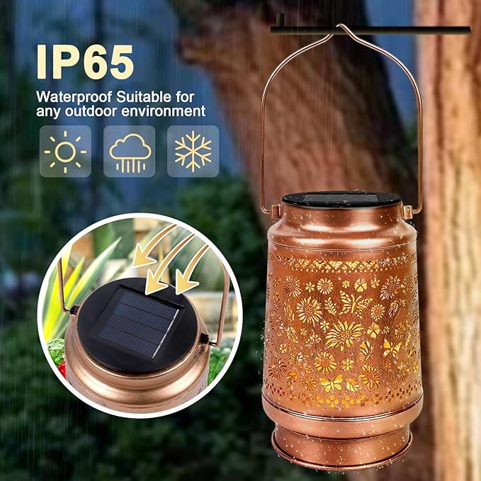 Sunflower Solar Lanterns Outdoor Waterproof - Wxiben Metal Led Hanging Solar Lights, Sunflower Butterfly Decor for Yard Patio Lawn Garden, Birthday Christmas Mother's Day Gifts for Women Mum Grandma