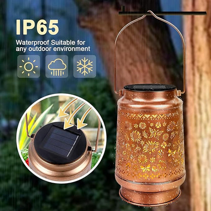 Sunflower Solar Lanterns Outdoor Waterproof - Wxiben Metal Led Hanging Solar Lights, Sunflower Butterfly Decor for Yard Patio Lawn Garden, Birthday Christmas Mother's Day Gifts for Women Mum Grandma