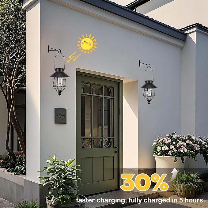 2-Pack Classic Courtyard Solar Lanterns for Porch, Waterproof LED