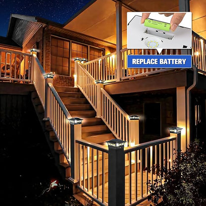 VOLISUN Solar Post Cap Lights: 6 - Pack Outdoor Deck Post Cap Lights Black for Dock Fence Waterproof 2 Color Modes,4x4/6x6 Wooden/Vinyl Posts