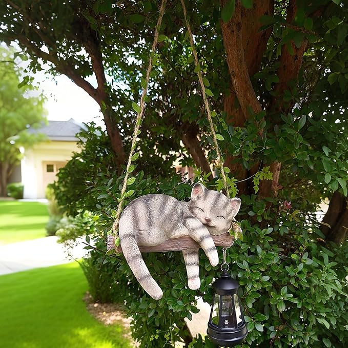 22.6" Solar Cat Garden Statue Light, Outdoor Decor