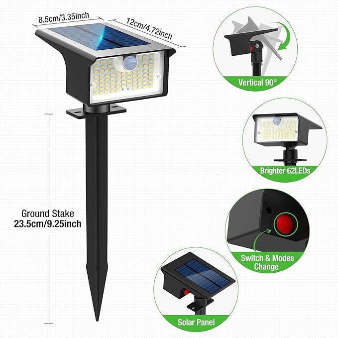10-Pack 62 LED Solar Yard Spotlights, 3-Mode Waterproof