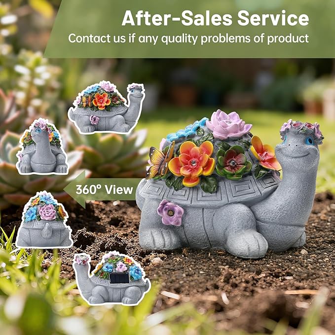 Solar Turtle Garden Statue,Spring Outdoor Figurine Decorations Ornament Lamps for Outside Yard Lawn Patio Porch Balcony,Women's Day Housewarming for Mom Women Grandma