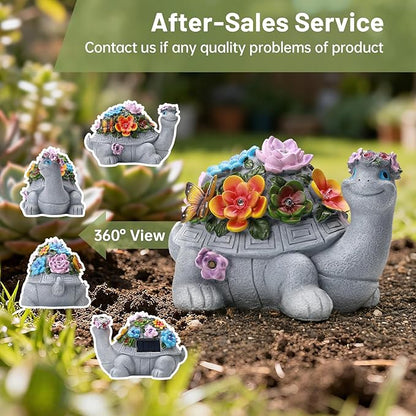 Solar Turtle Garden Statue,Spring Outdoor Figurine Decorations Ornament Lamps for Outside Yard Lawn Patio Porch Balcony,Women's Day Housewarming for Mom Women Grandma