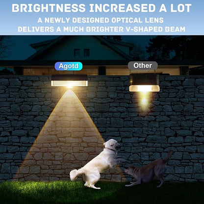 Solar Fence Lights Outdoor, 8 Pack Fence Light Solar Powered Wall Lighting, Deck Lights Waterproof Led for Outside, Garden, Backyard, Patio, Pathway, Railing, Pool, Stairs, Step, Warm White
