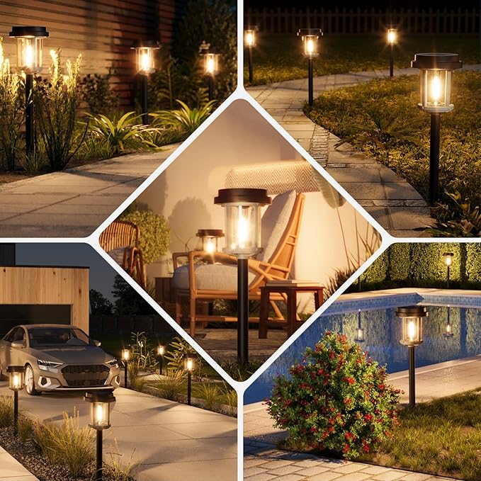 XMCOSY+ Solar Pathway Lights, 20 LM Bright Solar Lights Outdoor Waterproof IP65, Metal Outdoor Light for Outside Garden Path Yard Walkway Driveway (‎Black & Grey)