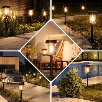 XMCOSY+ Solar Pathway Lights, 20 LM Bright Solar Lights Outdoor Waterproof IP65, Metal Outdoor Light for Outside Garden Path Yard Walkway Driveway (‎Black & Grey)