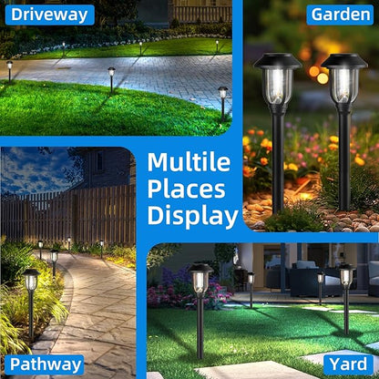 12 Pack Solar Lights Outdoor, Bright 6000K Cool White Solar Pathway Lights Waterproof Auto On/Off Powered,Landscape Lighting for Walkway, Yard, Path, Driveway, Garden