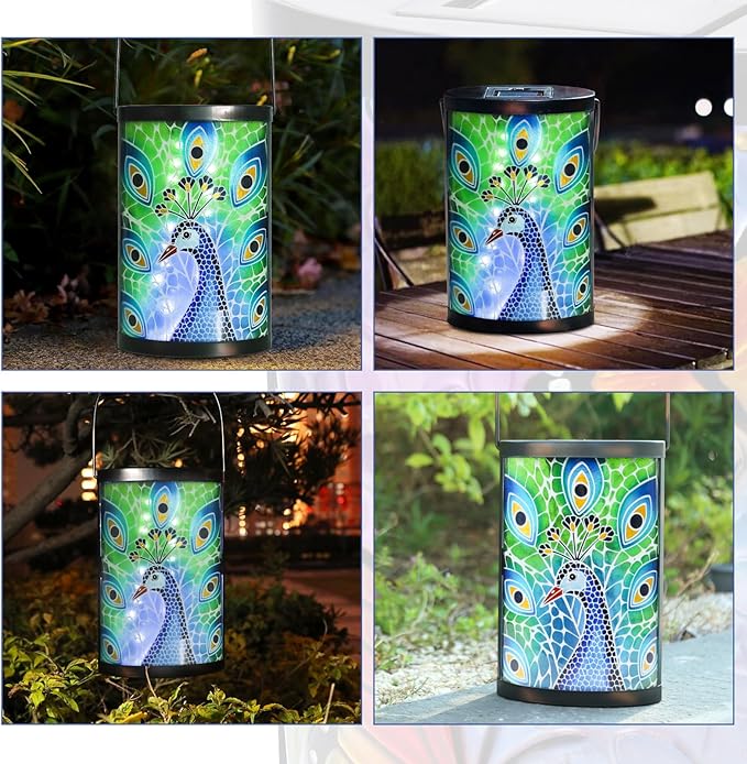 Peacock Solar Lanterns, Waterproof LED Backyard Lights