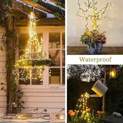 ZNYCYE 1 Pack Battery Operated Fairy Lights with Timer, Waterproof Waterfall Flash Lights 8 Modes 10 Strands 200 LEDs Hanging Vine String Lights with Remote for Outdoor DIY Watering Can Lights