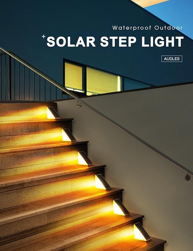 12-Pack Solar Fence Step Lights, Warm White Waterproof