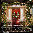 2-Pack 200 LED Christmas Twinkle Lights, 66ft Waterproof for Patio