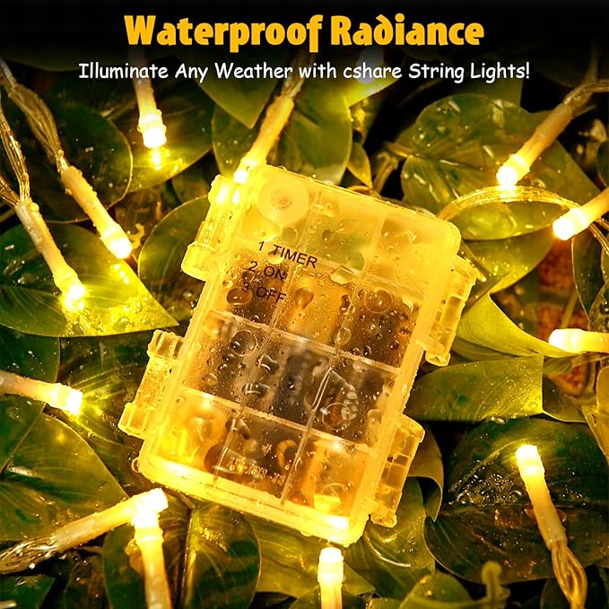 String Lights Outdoor Waterproof 9.8ft 30 LED, Warm White Fairy Lights Battery Operated（Not Included） with Timer Clear Wire for Indoor & Outdoor Decorations Garland 2 Packs