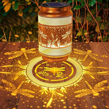 Dragonfly Solar Lanterns Outdoor Waterproof with Shepherd Hook, Birthday Gifts for Women Mom Grandma, Metal Solar Hanging Lights Garden Decor for Outside Yard Patio Pathway Backyard Porch