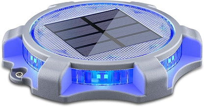 Siedinlar Solar Deck Lights Outdoor 2 Modes LED Driveway Markers Dock Light Waterproof for Step Walkway Ground Stair Pathway Yard Road Garden 1 Pack (Blue/Red)