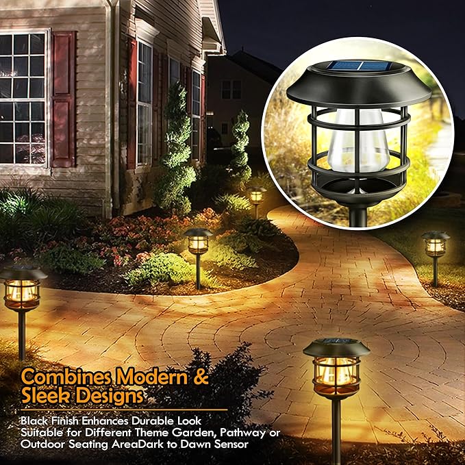 Solar Pathway Lights 8PK - Outdoor Garden Yard Landscape Lights, Waterproof Auto-on/Off for Lawn, Patio, Walkway - Warm Light (Black)
