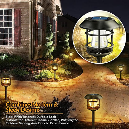 Solar Pathway Lights 8PK - Outdoor Garden Yard Landscape Lights, Waterproof Auto-on/Off for Lawn, Patio, Walkway - Warm Light (Black)