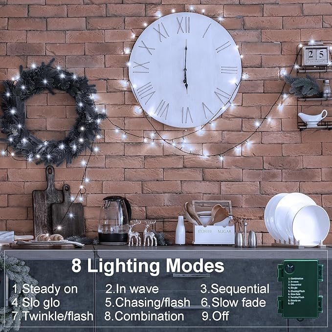 4 Pack String Lights Battery Operated, Each 23ft 70 LED Christmas Lights with Timer 8 Modes Fairy String Lights for Indoor Outdoor Wedding Garland Xmas Tree Decoration (Cool White)