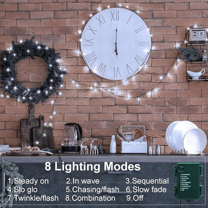 4 Pack String Lights Battery Operated, Each 23ft 70 LED Christmas Lights with Timer 8 Modes Fairy String Lights for Indoor Outdoor Wedding Garland Xmas Tree Decoration (Cool White)