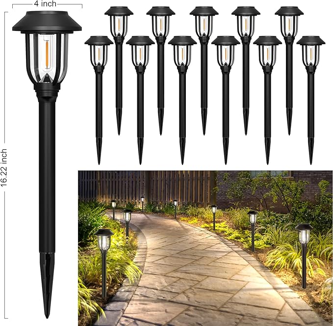 12 Pack Solar Lights Outdoor, Bright 6000K Cool White Solar Pathway Lights Waterproof Auto On/Off Powered,Landscape Lighting for Walkway, Yard, Path, Driveway, Garden