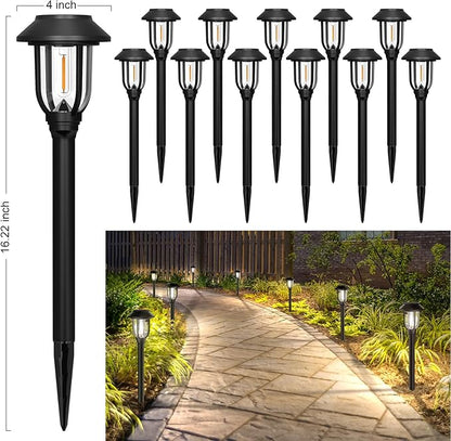 12 Pack Solar Lights Outdoor, Bright 6000K Cool White Solar Pathway Lights Waterproof Auto On/Off Powered,Landscape Lighting for Walkway, Yard, Path, Driveway, Garden