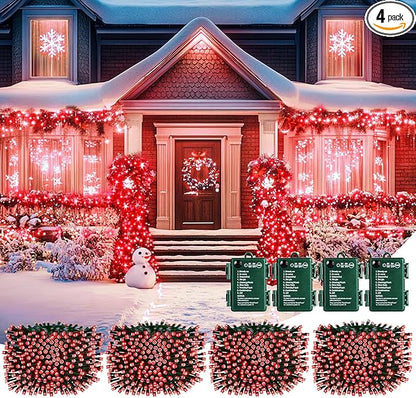 4-Pack 66ft Christmas LED String Lights, Waterproof Timer Lights