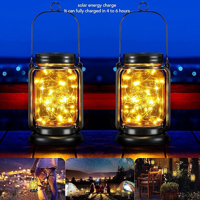 Outdoor Garden Hanging Lanterns, Outdoor Solar Lantern Auto Sensing ABS Glass Soft Warm Light Mason Jar Solar Light for Garden Backyard Ground