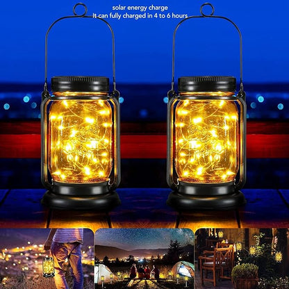 Outdoor Garden Hanging Lanterns, Outdoor Solar Lantern Auto Sensing ABS Glass Soft Warm Light Mason Jar Solar Light for Garden Backyard Ground